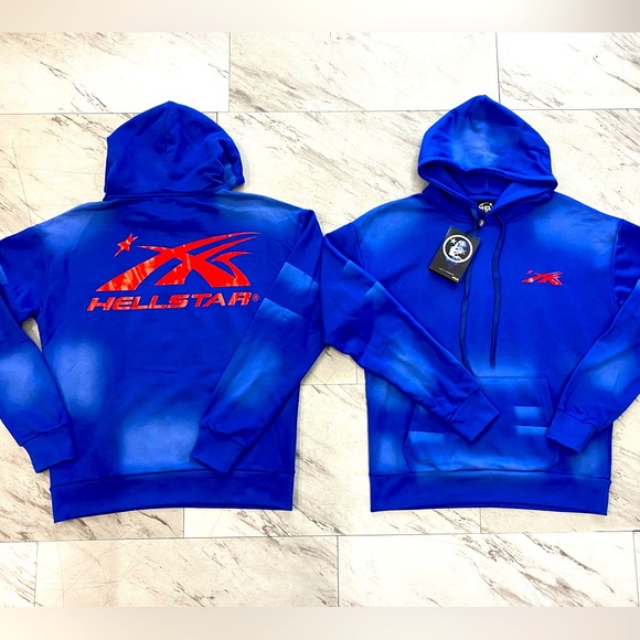 Blue Hellstar Hoodie with Red Logo